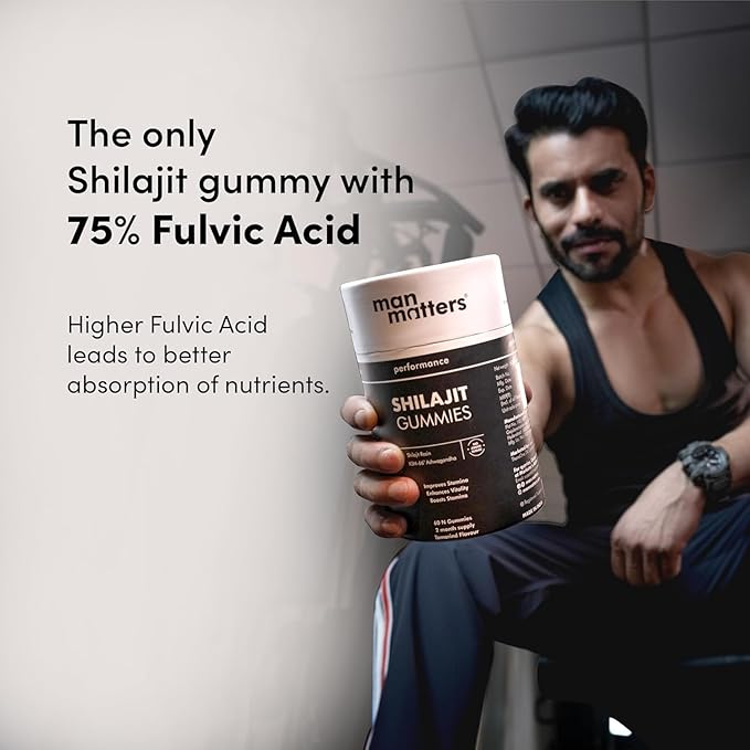 Man Matters Pure Himalayan Shilajit/Shilajeet Gummies Advanced With 75% Fulvic Acid, Ksm 66 Ashwagandha & Black Pepper | Boosts Stamina & Improves Energy Levels | No Added Sugar