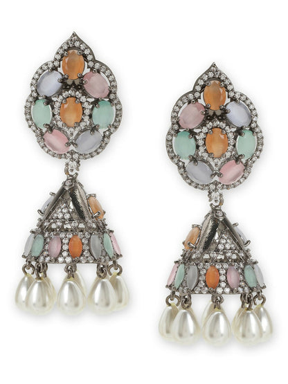 Diamond Multi Jhumki Earrings- Ruby Raang