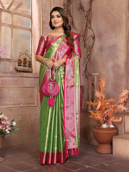 Vedant Vastram Tissue Silk Kanjeevaram Silk Saree - Parrot