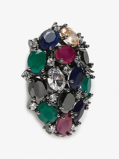 Multicoloured Rhodium-Plated Teardrop Shaped Drop Earrings - Ruby Raang