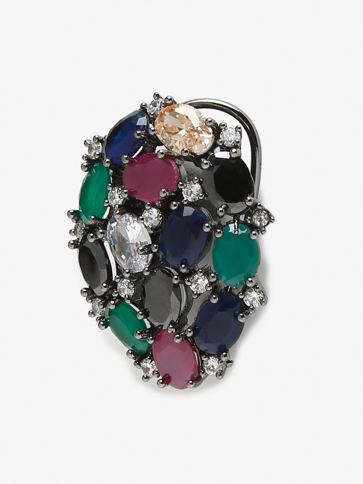 Multicoloured Rhodium-Plated Teardrop Shaped Drop Earrings - Ruby Raang