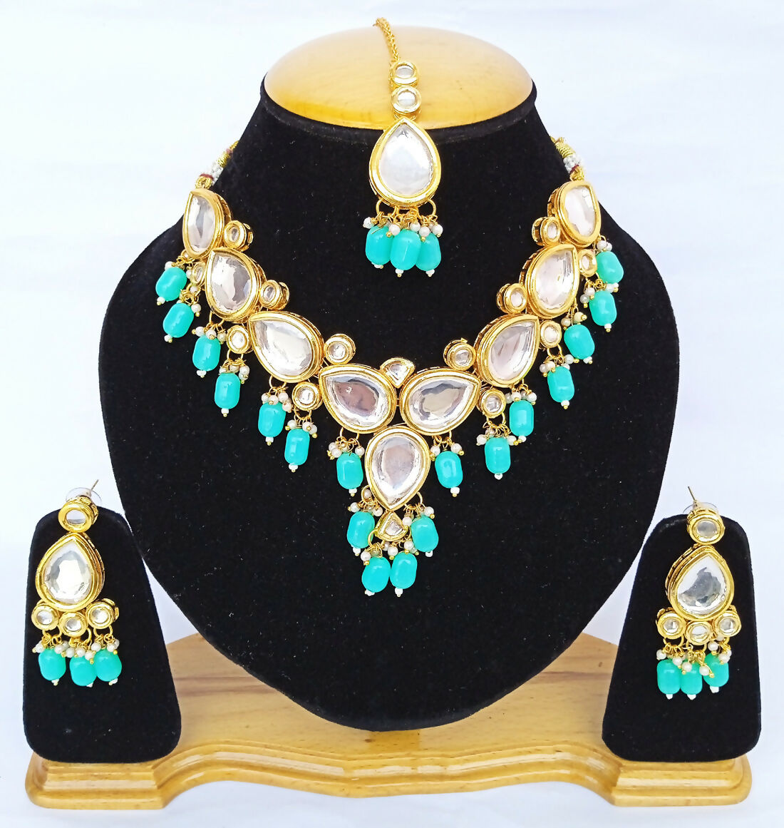 Joban Fashion Firozi Kundan Work Necklace Set