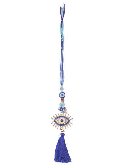 NVR Set of 2 Blue Evil Eye Artificial Stones & Beads Bhaiya Bhabhi Rakhi with Roli Chawal Chandan & Mishri