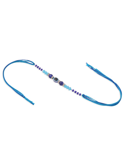 NVR Set of 2 Blue Evil Eye Artificial Stones & Beads Bhaiya Bhabhi Rakhi with Roli Chawal Chandan & Mishri