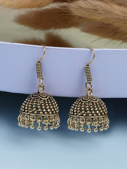 NVR Women Gold-Polished German Silver Jhumka Earrings