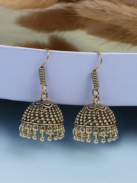 NVR Women Gold-Polished German Silver Jhumka Earrings