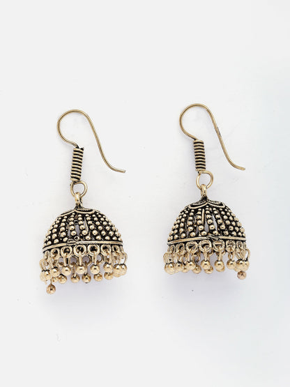NVR Women Gold-Polished German Silver Jhumka Earrings