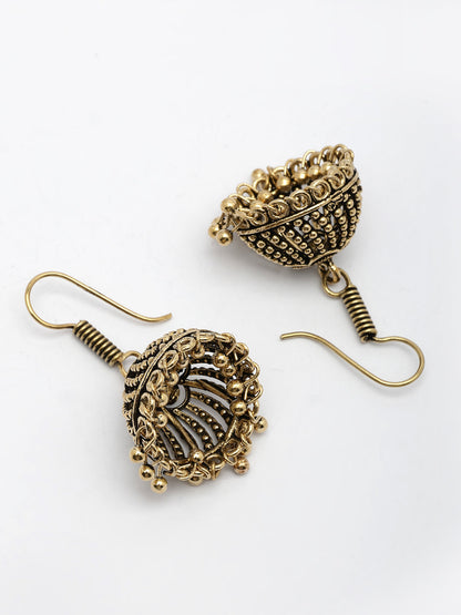 NVR Women Gold-Polished German Silver Jhumka Earrings