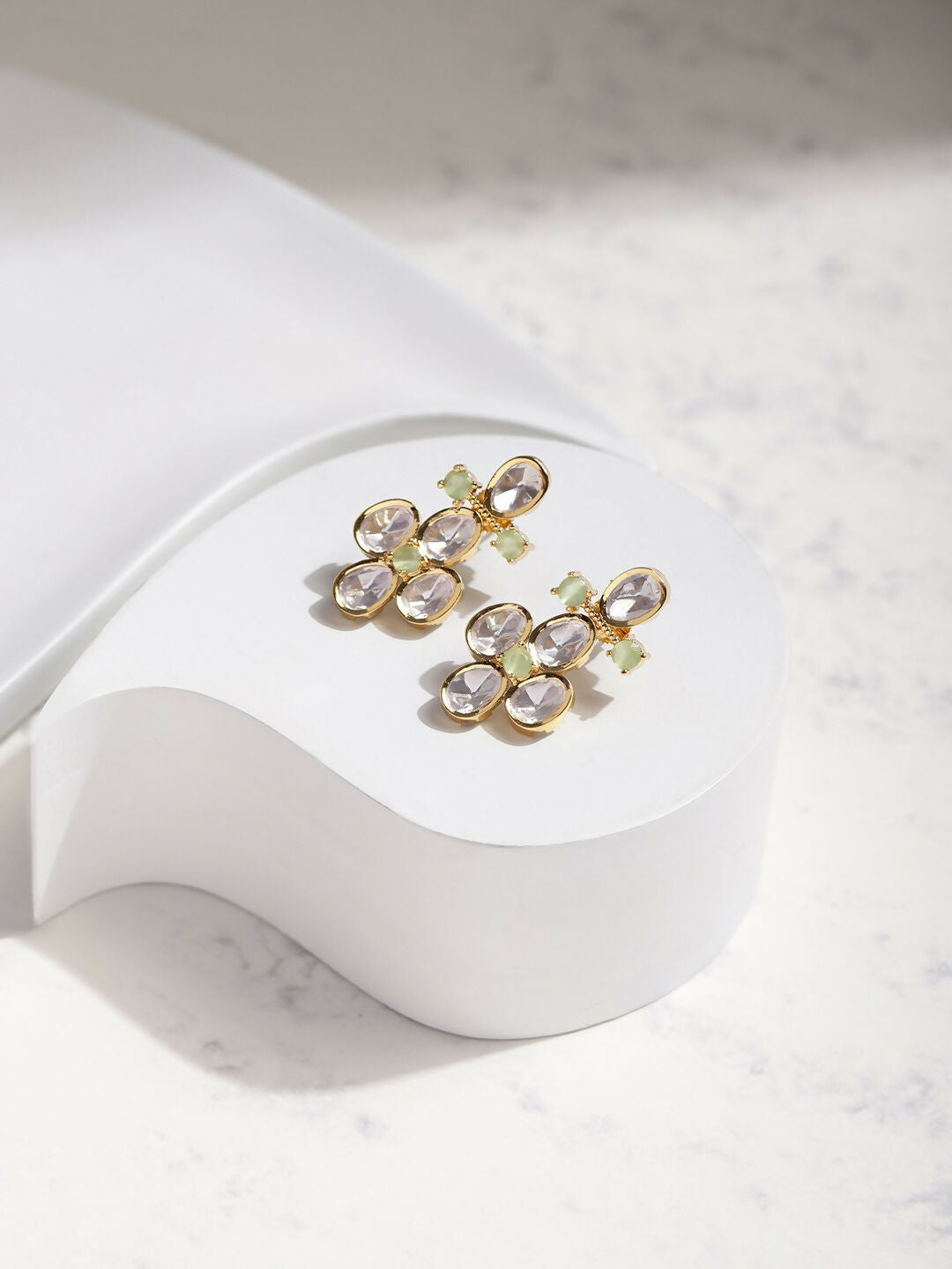 Moissanite & Green Stone Earrings- Ruby Raang