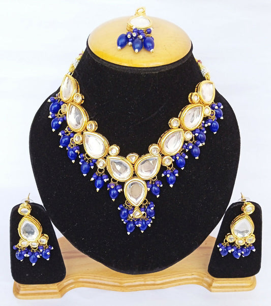 Joban Fashion Blue Kundan Work Necklace Set
