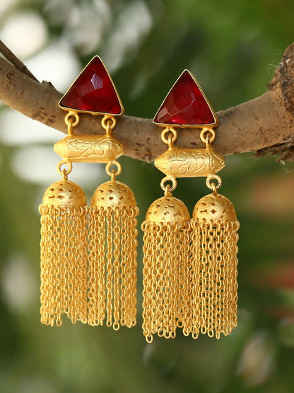 Joban Fashion Women Red Stone Matte Gold Jhumka