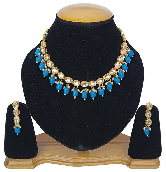 Joban Fashion Sky Blue kundan work Necklace Set