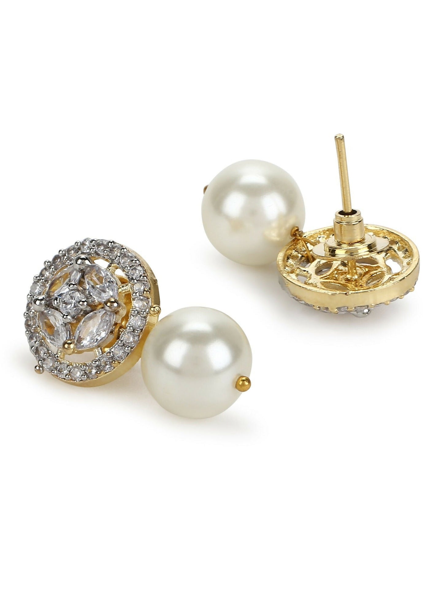 Pearl Stone Earrings in Gold Tone- Ruby Raang
