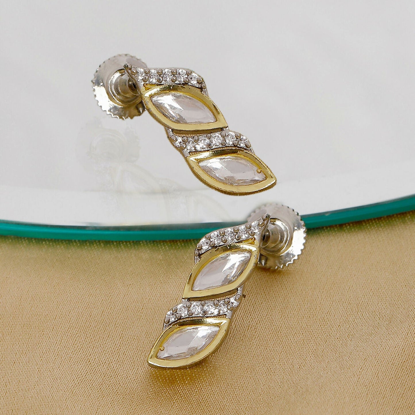 Boat Shaped Earrings with Diamond in Gold (Silver) - Ruby Raang