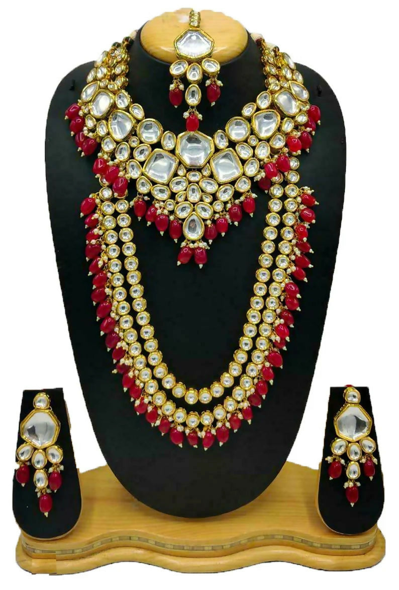 Joban Fashion Red Kundan Work Necklace Set