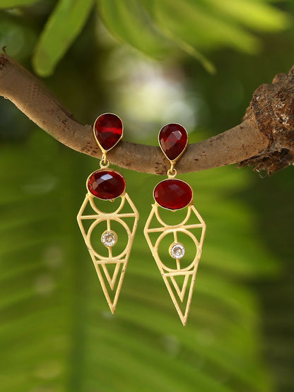 Joban Fashion Women Red Stone Matte Gold Earrings