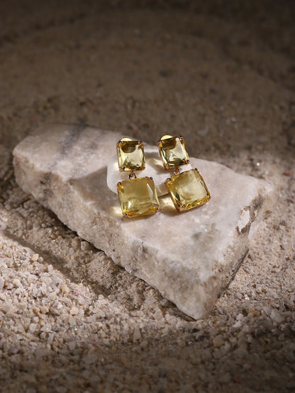 Yellow Duet Stone Earrings- Ruby Raang