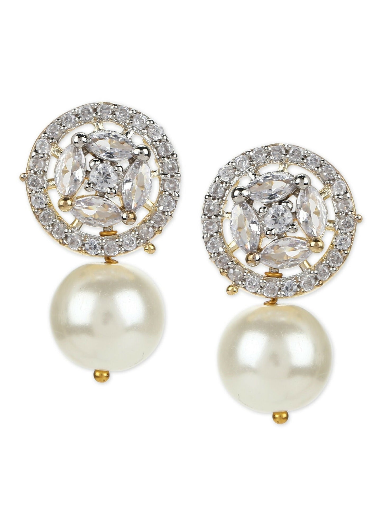 Pearl Stone Earrings in Gold Tone- Ruby Raang