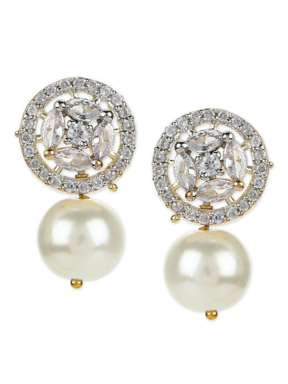 Pearl Stone Earrings in Gold Tone- Ruby Raang