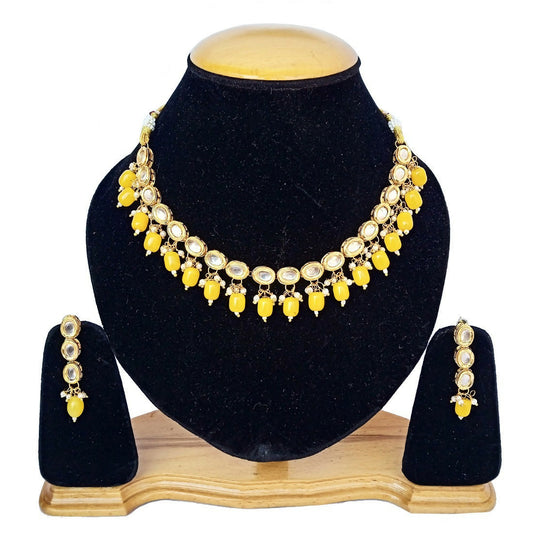 Joban Fashion Yellow kundan work Necklace Set