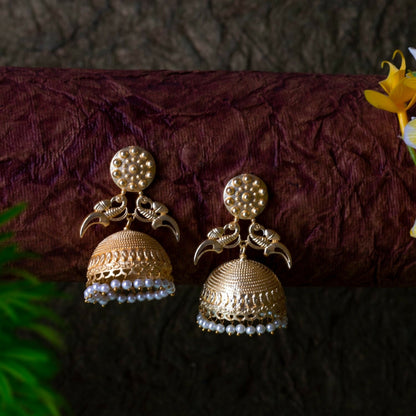 Joban Fashion Women Matte Gold Brass Jhumka