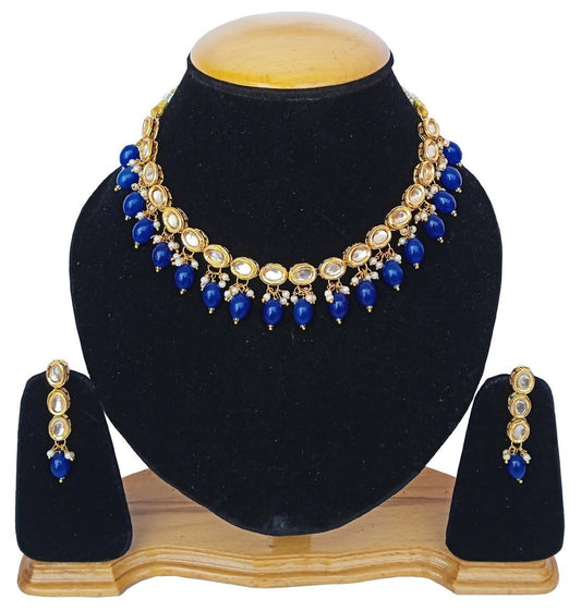 Joban Fashion Blue kundan work Necklace Set