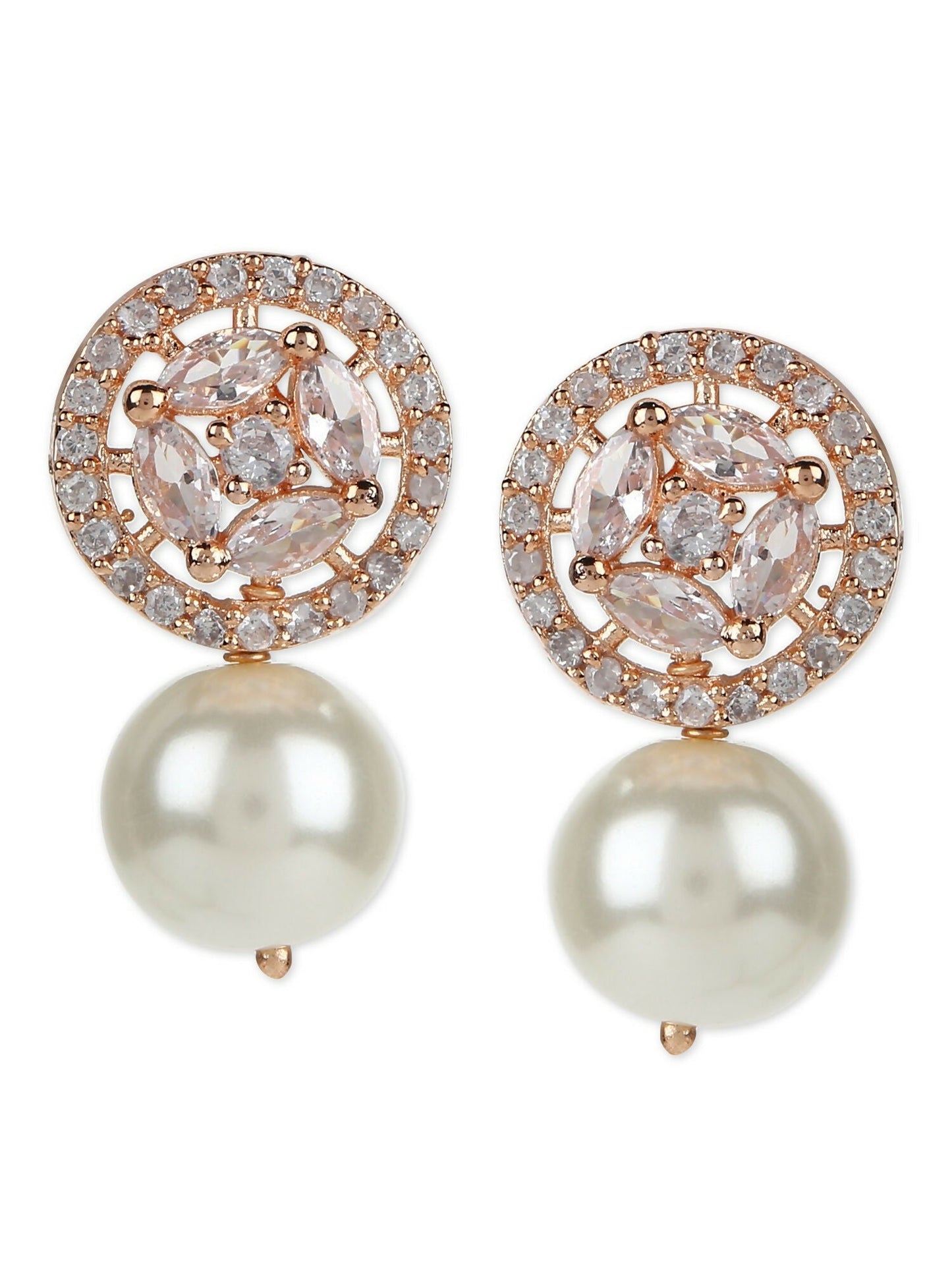 Pearl Stone Earrings in Rose Gold Tone- Ruby Raang