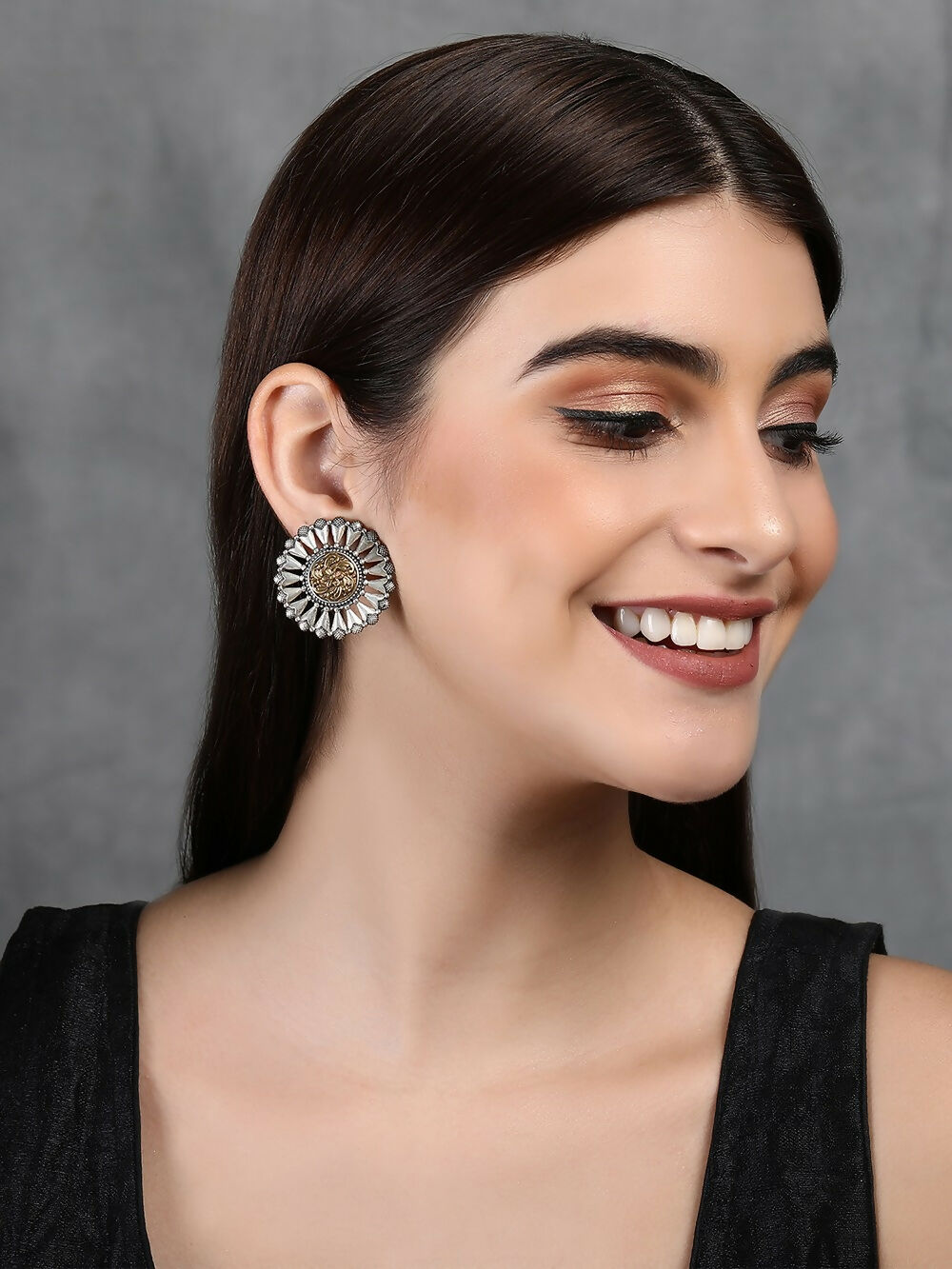 Joban Fashion Women Round Shape Dual Tone Brass Earrings