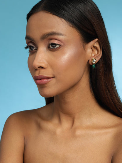 Women's Green Kundan Contemporary Drop Earrings - Ruby Raang