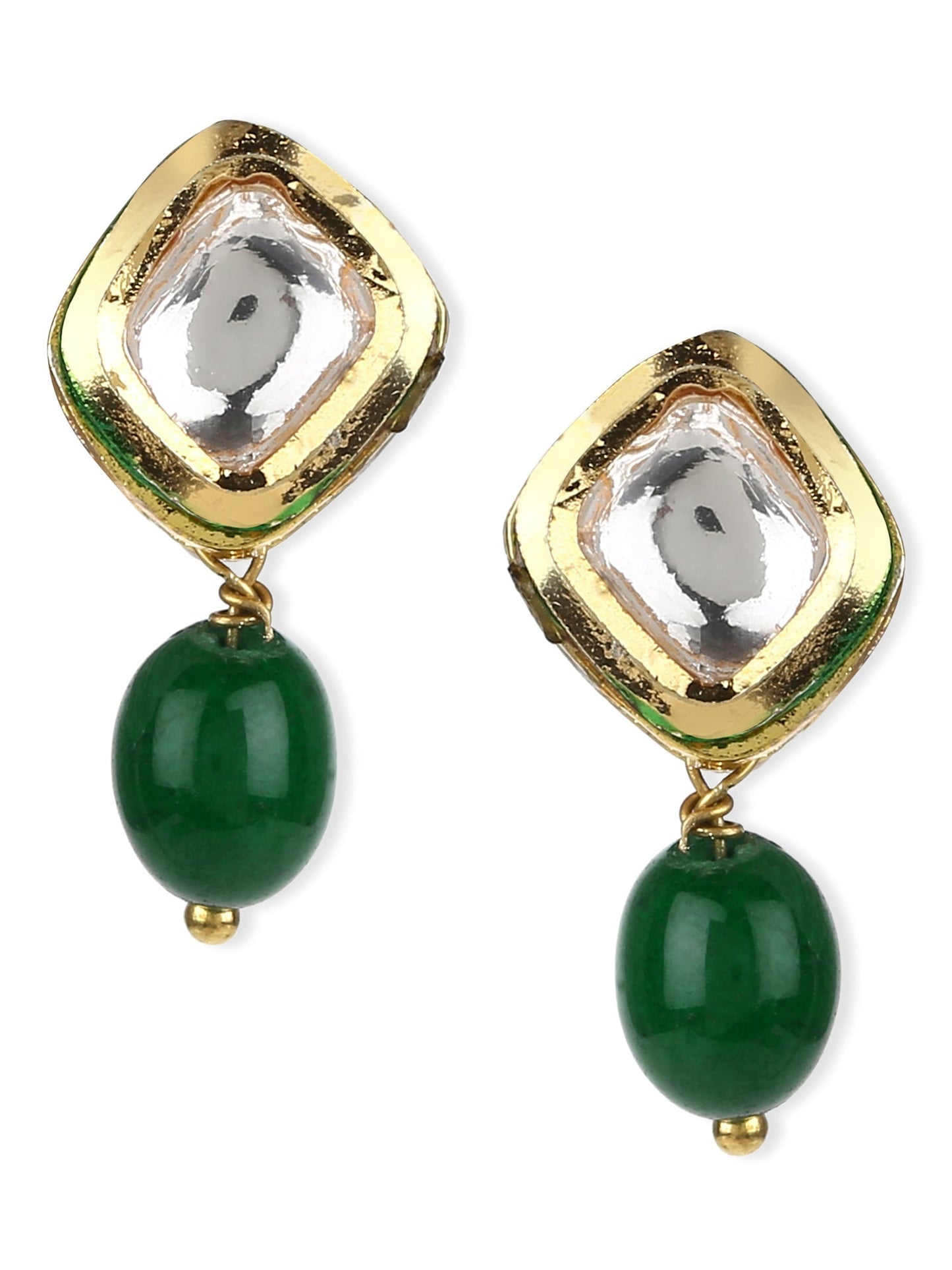 Women's Green Kundan Contemporary Drop Earrings - Ruby Raang
