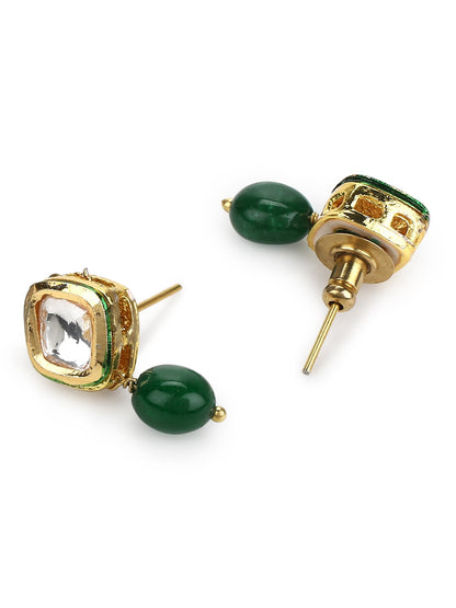 Women's Green Kundan Contemporary Drop Earrings - Ruby Raang