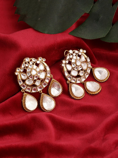 Chand Kundan Earrings with Teardrops - Ruby Raang