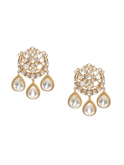 Chand Kundan Earrings with Teardrops - Ruby Raang
