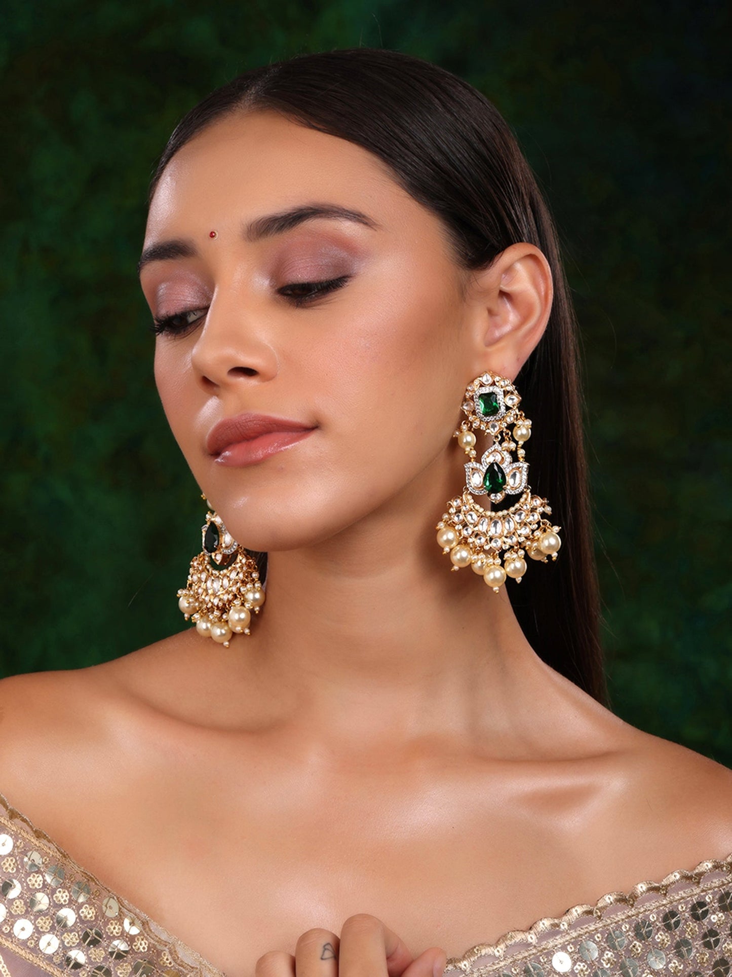Dangler Kundan Earrings with Pearls - Ruby Raang