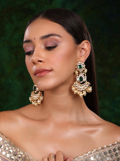 Dangler Kundan Earrings with Pearls - Ruby Raang