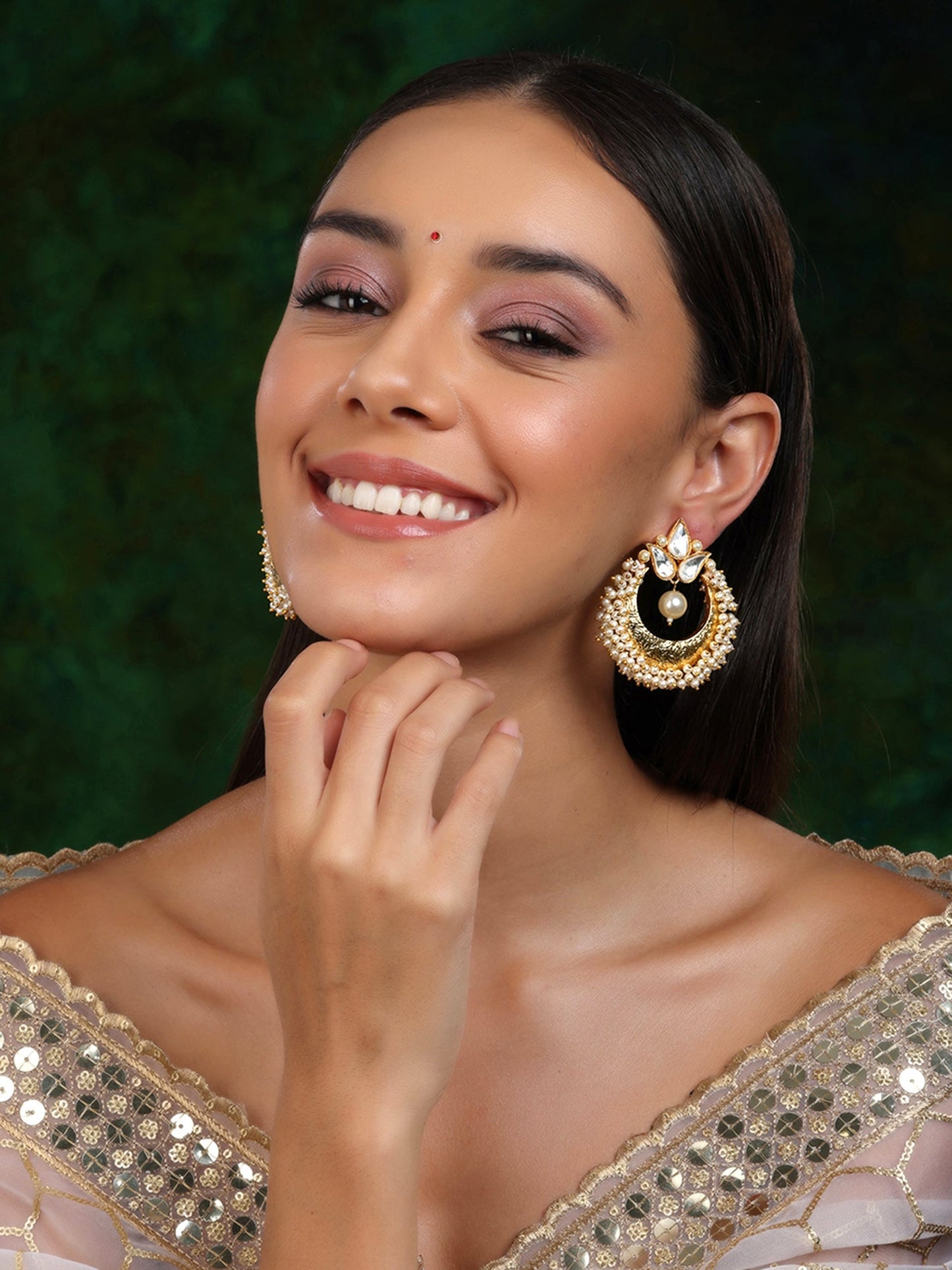 Chand and Teardrop Pearl Earrings - Ruby Raang