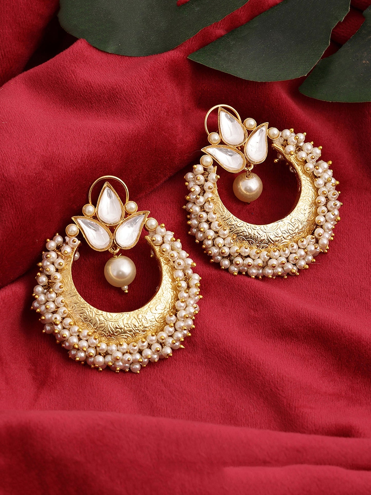 Chand and Teardrop Pearl Earrings - Ruby Raang