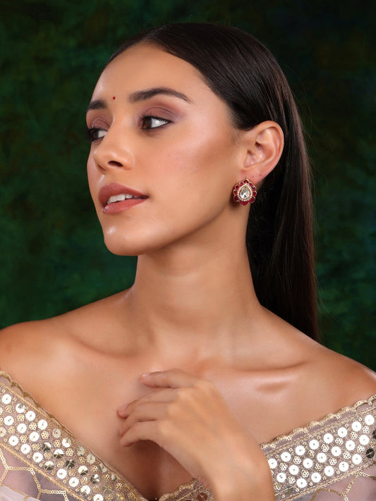 Teardrop Maroon Studs - Ruby Raang