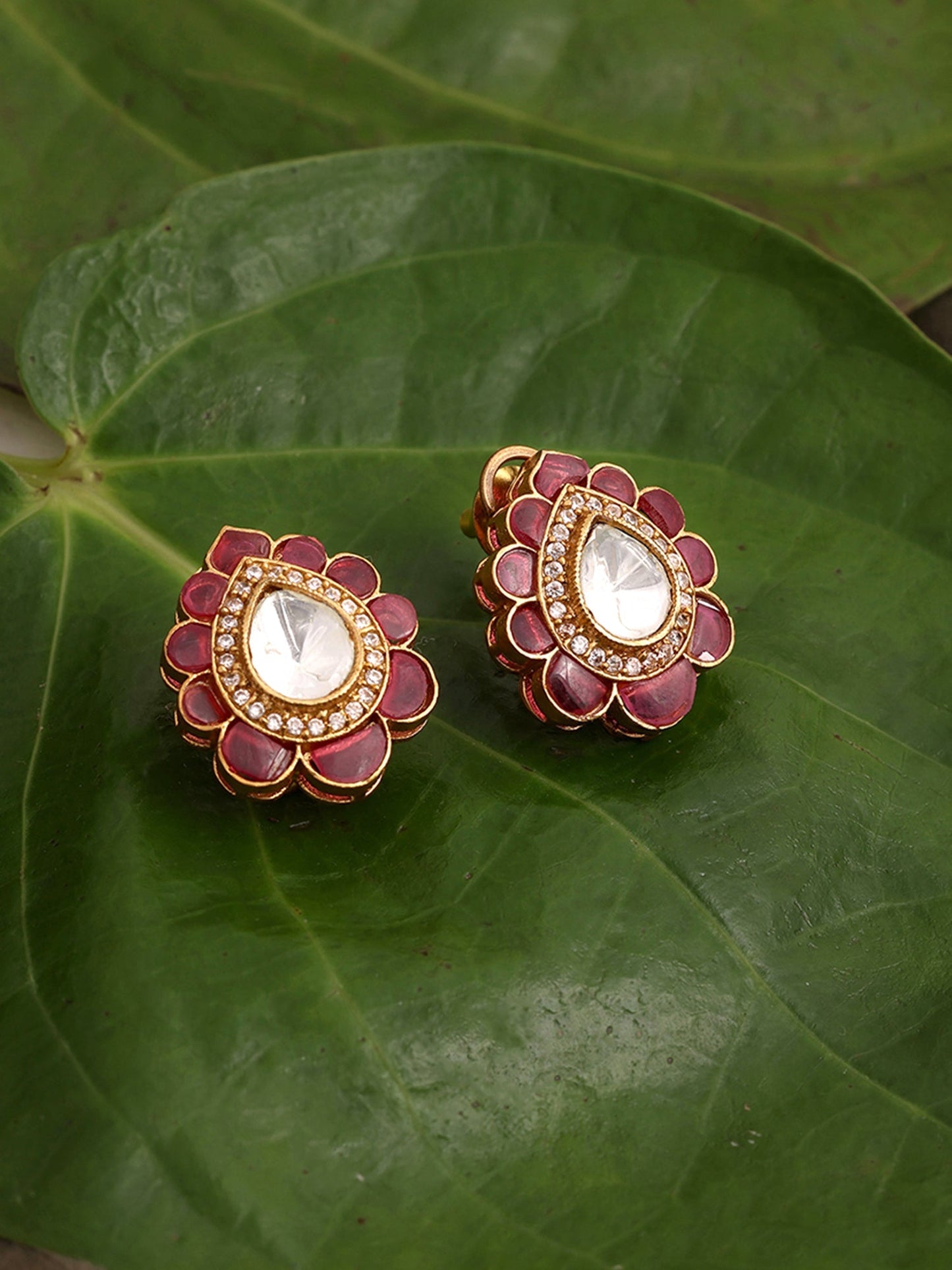 Teardrop Maroon Studs - Ruby Raang