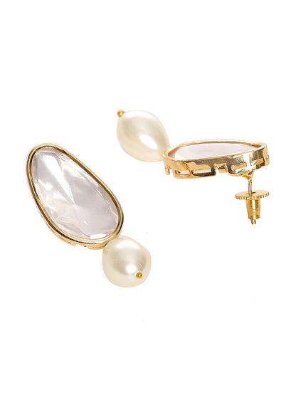 Long Kundan Stud with Pearl Drop - Ruby Raang