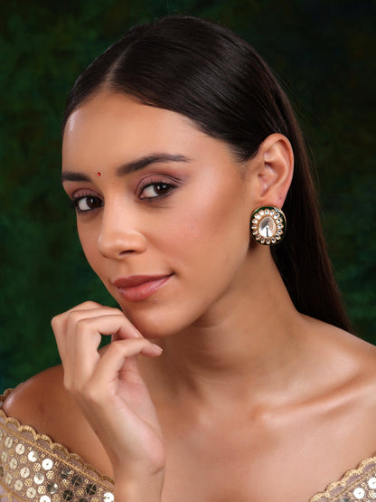 Meenakari Oversized Green Meenakari Studs - Ruby Raang