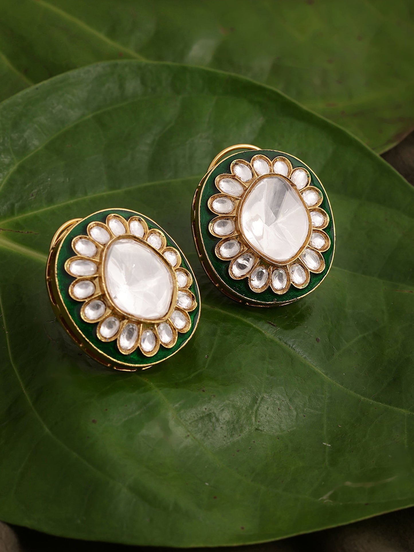 Meenakari Oversized Green Meenakari Studs - Ruby Raang
