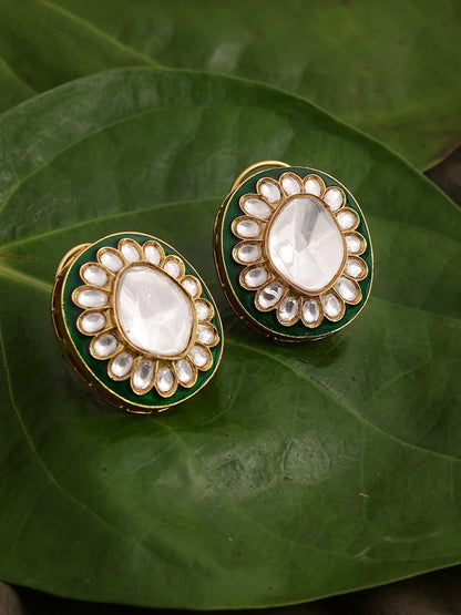 Meenakari Oversized Green Meenakari Studs - Ruby Raang