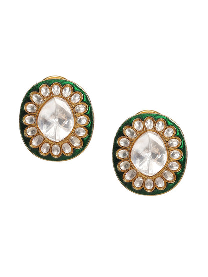 Meenakari Oversized Green Meenakari Studs - Ruby Raang