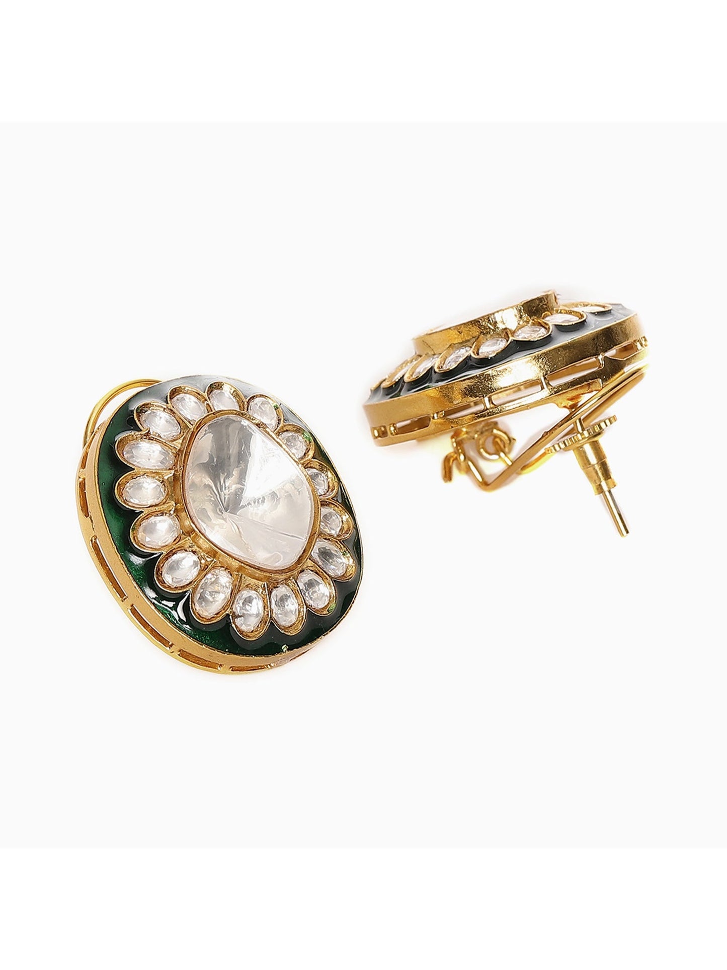 Meenakari Oversized Green Meenakari Studs - Ruby Raang