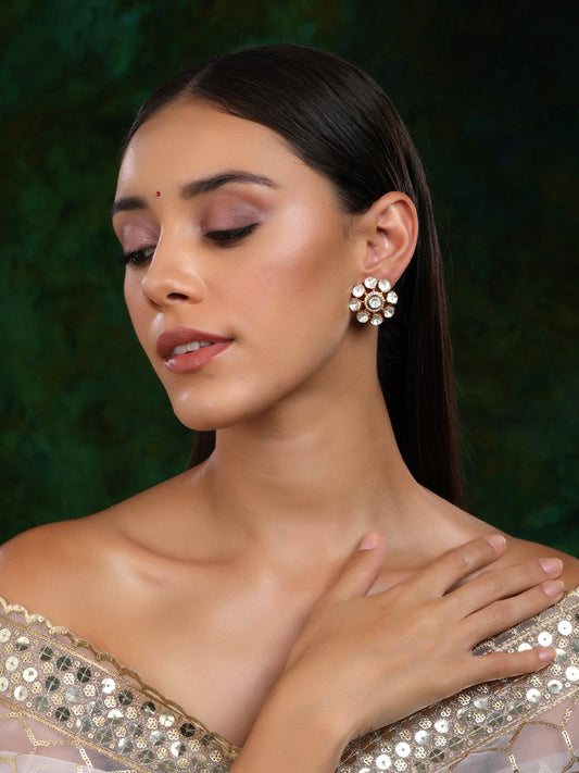 Oversized Kundan Studs - Ruby Raang