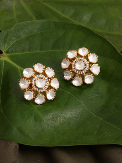Oversized Kundan Studs - Ruby Raang