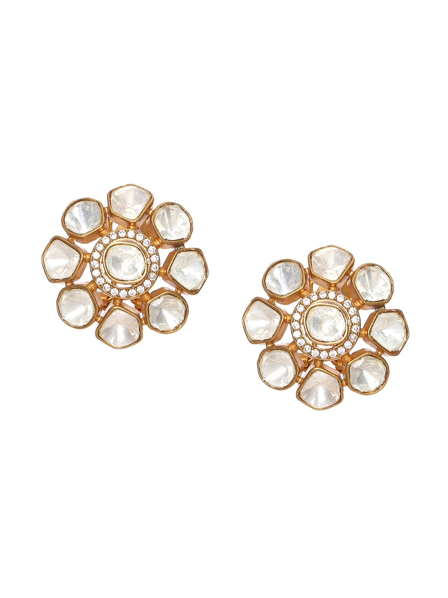 Oversized Kundan Studs - Ruby Raang