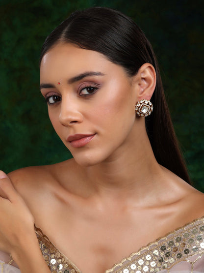 Kundan oversized Studs - Ruby Raang