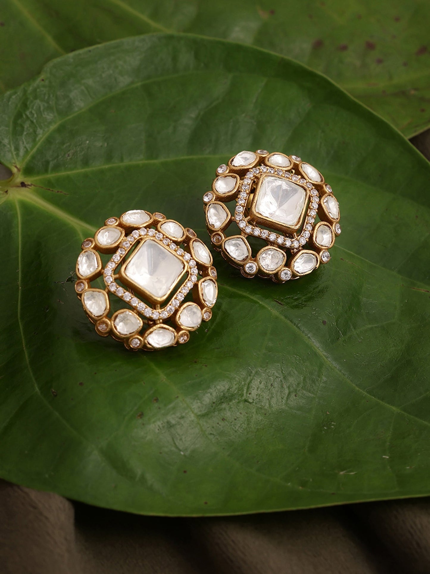 Kundan oversized Studs - Ruby Raang